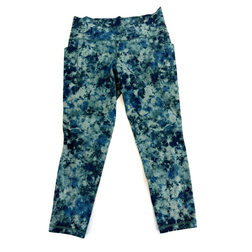 Athleta Salutation Stash Pocket II Printed 7/8 Leggings Blue Tie Dye Large